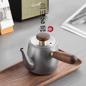 小Q复古泡茶壶日式挂耳手冲咖啡壶 不锈钢茶水分离家用办公侧把壶