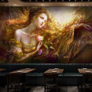 复古油画美女酒店壁纸酒吧ktv包房墙布3D立体电视背景墙欧式壁画