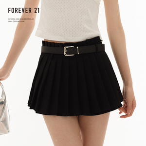 Forever21黑色百褶超短裙裤女高腰防走光a字包臀裤裙学院风半身裙