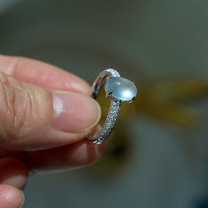 天然小蛋面玉髓戒指女s925银白金玻璃种轻奢复古设计戒圈可调节