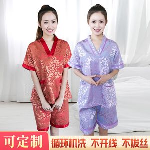 女夏季新款大码汗蒸服洗澡衣服女浴服艾灸服桑拿服按摩服装理疗服