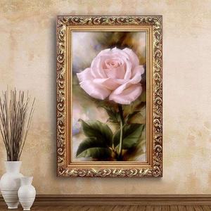 粉玫瑰花卉喷绘有框油画客厅背景装饰画欧式玄关壁画卧室床头挂