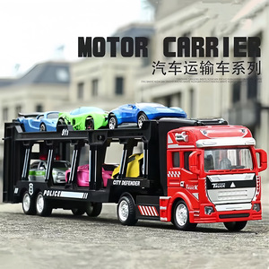 车模型合金儿童玩具车男孩大号双层平板车载运输卡车拖头重型货车
