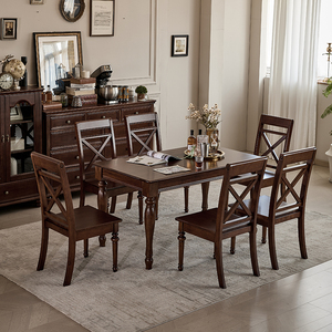 美式全实木餐桌纯核桃木长方形六人四人小户型家用原木餐桌椅组合