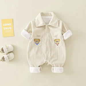 一06月婴儿秋装新生儿男女宝宝卡通纯棉夹层连体衣服周岁韩版哈衣