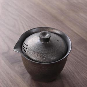日式鎏金复古手抓壶铁锈釉茶壶旅行粗陶瓷快客杯一壶两杯功夫茶具