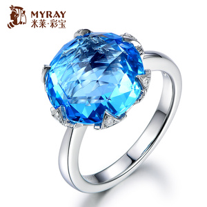 米莱珠宝  天然托帕石戒指 女 18K金钻石镶嵌 钻戒 彩宝石定制