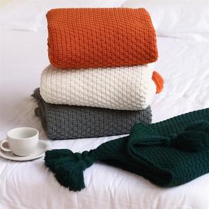 北欧复古条纹毛线毯子纯色针织毯床尾毯床搭沙发毯搭巾床尾巾盖毯