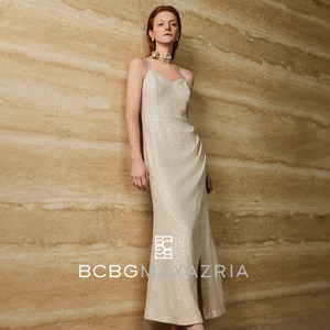 【BCBG】24早春上新珠花领带亮片吊带晚宴女式连衣裙