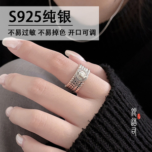 银造司s925纯银甜酷工业风女王头像开口戒指女复古小众设计感指环