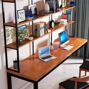 实木书桌书柜组合书架北欧卧室写字台双人长桌简约家用台式电脑桌
