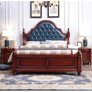 美式轻奢全实木床2米x2.2米双人床高箱储物1.8米真皮软靠复古婚床