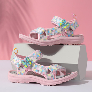 耐克儿童凉鞋2024夏季新款女童凉鞋粉色蝴蝶中大童软底女孩沙滩鞋