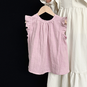 韩国童装女童夏季衬衫2024新款甜美宝宝气质小飞袖衬衣儿童娃娃衫