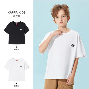 Kappa kids卡帕儿童T恤2024新款黑白2件装男童女童透气中大童短袖