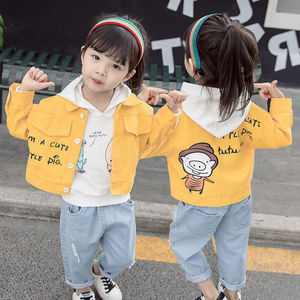 韩系森系女宝宝春秋装套装洋气中小童衣服婴儿童装女童牛仔外套卫