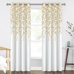 定制窗帘卧室印花成品植物下垂花叶子图案北欧风格遮光布成品窗帘