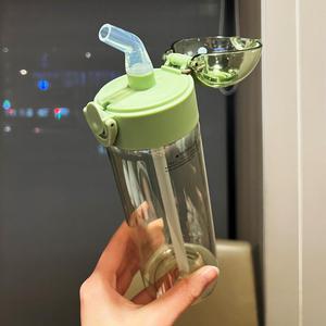 韩国吸管杯子女学生高颜值大容量夏季塑料运动水杯带刻度便携可爱
