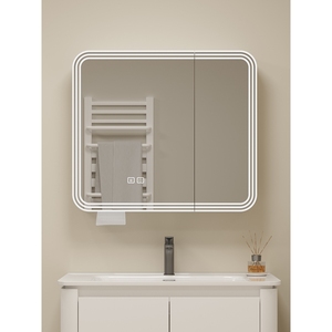 科勒智能圆角镜柜单独太空铝卫生间挂墙式弧形浴室储物镜箱抽纸孔