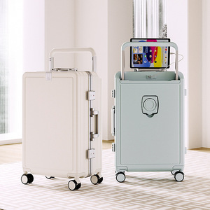 外交官多功能铝框行李箱宽拉杆箱20寸登机旅行箱加固耐用密码箱包