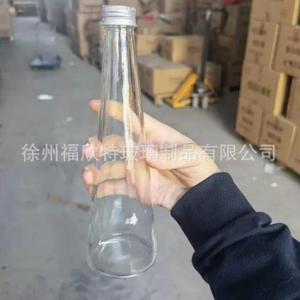 创意330ml锥形玻璃瓶铝盖冷泡茶瓶玻璃饮料瓶果汁透明果酒瓶