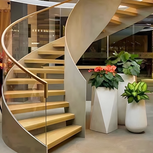 室内跃层弧形旋转楼梯扶手护栏复式别墅现代简约钢板结构铁艺定制