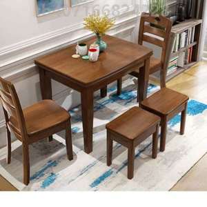 可现代实木轻奢家用桌椅长方形伸缩简约餐桌折叠小户型}餐桌歺饭