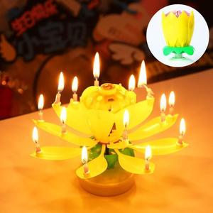 网红生日蛋糕蜡烛喷焰呲花音乐成人儿童创意莲花旋转开花唱歌荷火
