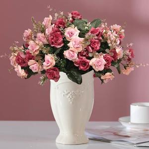 欧式仿真花套装玫瑰花束装饰花摆件花瓶插花干花假花绢花客厅摆设