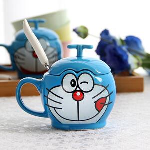 丁当猫陶瓷杯子蓝胖子水杯早餐牛奶咖啡杯带盖勺子多啦a梦马克杯