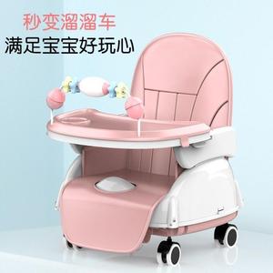 学座椅带轮子儿童餐椅家用吃饭简易宝宝婴儿便携式折叠简便多功*