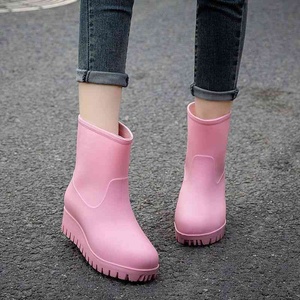 一件时尚雨靴女款时尚长筒水鞋防滑厚底增高胶鞋高跟工作雨鞋
