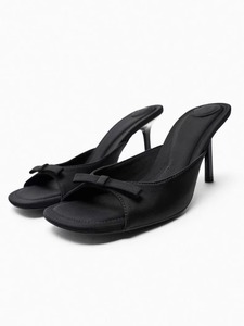 ZA女鞋夏季新品黑色蝴蝶结饰高跟凉鞋细跟一字带外穿凉拖鞋穆勒鞋