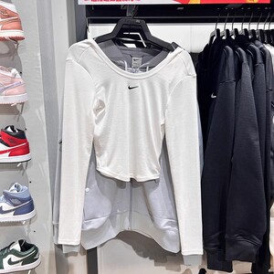 Nike/耐克正品女款瑜伽健身运动打底衫紧身大圆领低背长袖休闲T恤