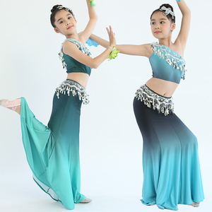 民洋少儿傣族舞蹈演出表演服演出服装儿童女孔雀舞鱼尾裙彩云之南