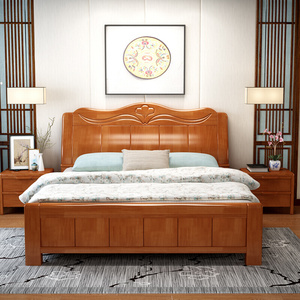 直销米18橡木实木床双人床现代简约木头床1.5储物大床200x220工厂