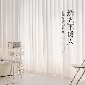 中式幻影纱窗帘2024年新款金刚纱透光不透人阳台纱帘客厅白色窗纱