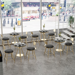 北欧风咖啡厅实木餐桌茶几对坐洽谈两件套奶茶店休闲桌椅组合