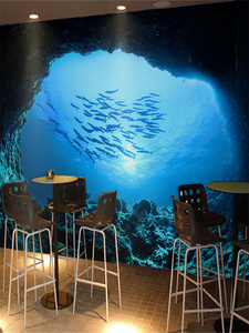 海鲜自助餐厅装修墙贴海底世界壁布海洋馆网红拍照打卡墙壁布贴纸