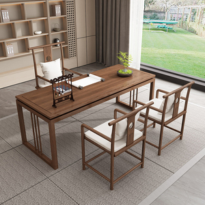 新中式实木书桌书法桌家用卧室画案书画桌老榆木书房家具套装组合
