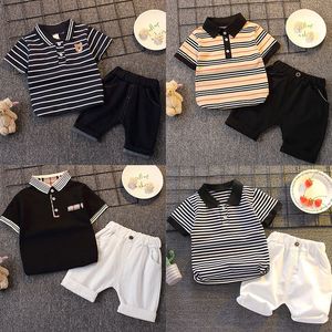 韩系童装男童婴幼儿夏装套装1-5岁韩版条纹新款短袖套装polo衫时