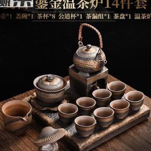 瀛乐  德玉堂复古鎏金茶具茶盘套装家用陶瓷整套茶艺茶具日式茶道