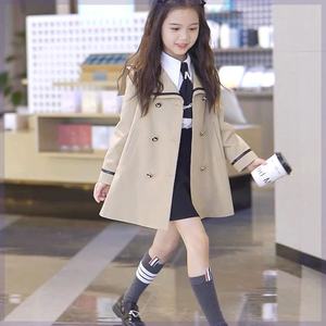 巴拉巴柆女童风衣外套中长款2023秋季新款中大童学院风韩版洋气时