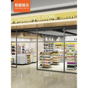超市展示架罗森便利店货架零食单面靠墙双面货柜商店中岛展架背网