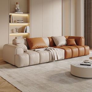 日默瓦奶油风真皮沙发大小户型客厅家用现代简约轻奢模块泡芙沙发