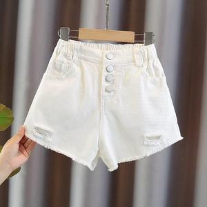 巴拉巴啦女童白色牛仔短裤洋气中大童夏季新款纯棉裤子儿童外新品