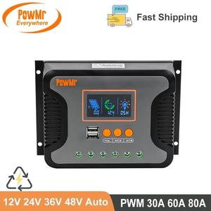 30A 60A 80A PWM Solar Charger Controller 12V 24V 36V 48V Aut