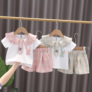 女童夏季韩系套装2024新款洋气时髦短袖婴儿童衣服三2一岁女宝宝