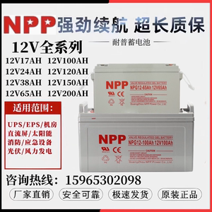 耐普NPP蓄电池NPG12-24AH 38 65 100 120 150 200阀控胶体12V电瓶