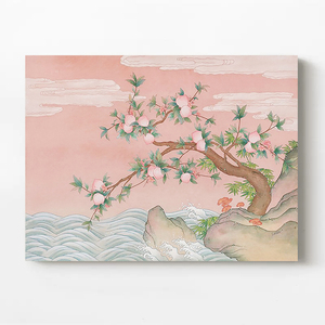 新中式桃花源记手绘油画客厅桃树桃子挂画玄关山水装饰画卧室壁画